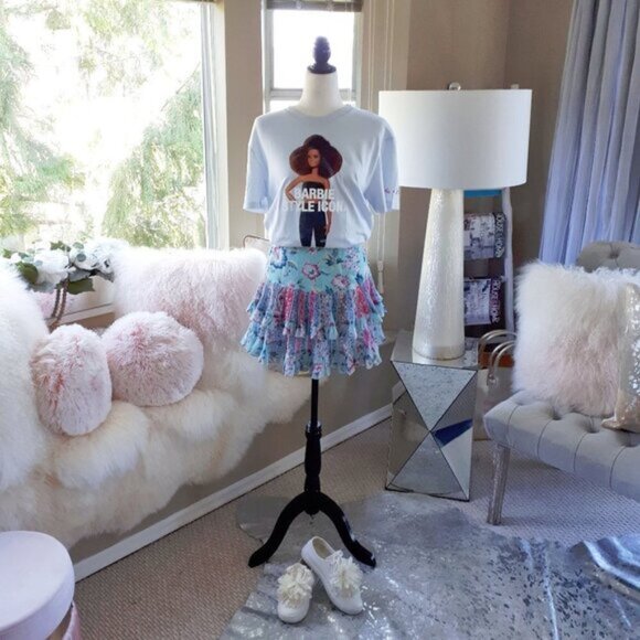 NWT Hemant & Nandita blue floral ruffle mini skirt - Picture 4 of 7